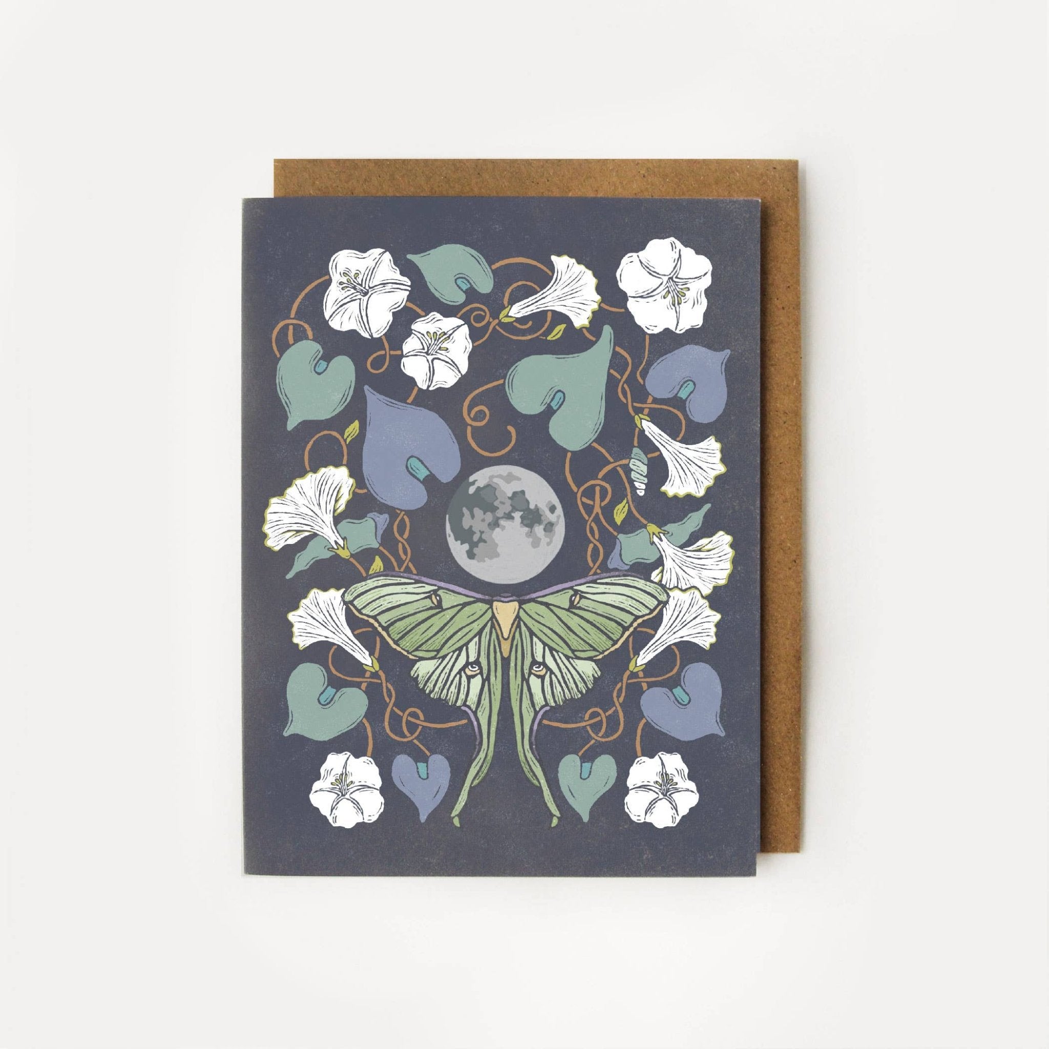 Luna Moth & Moonflower Moonlit Magic Everyday Greeting Card - Spiral Circle