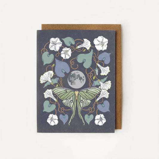 Luna Moth & Moonflower Moonlit Magic Everyday Greeting Card - Spiral Circle