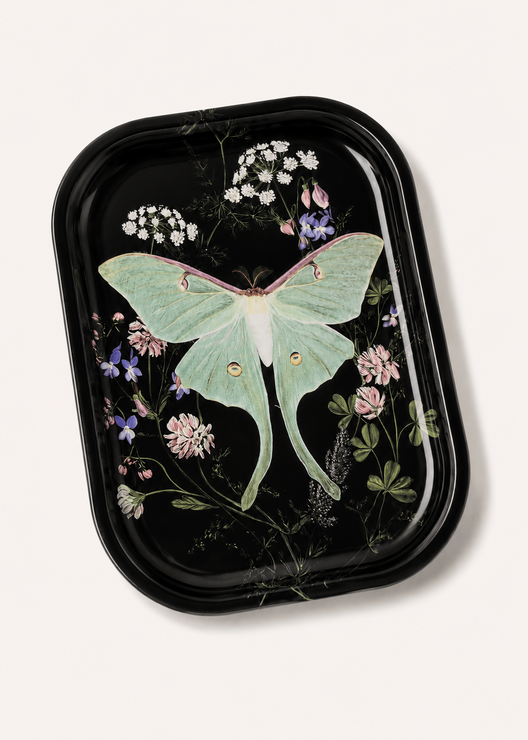 Luna Moth Wildflowers Metal Tray - Spiral Circle
