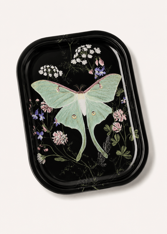 Luna Moth Wildflowers Metal Tray - Spiral Circle