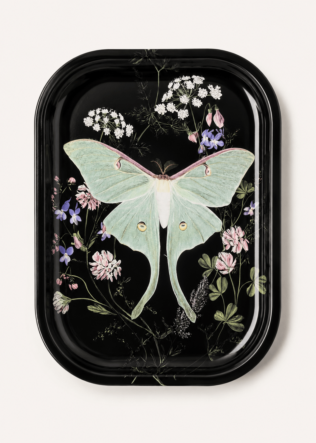 Luna Moth Wildflowers Metal Tray - Spiral Circle