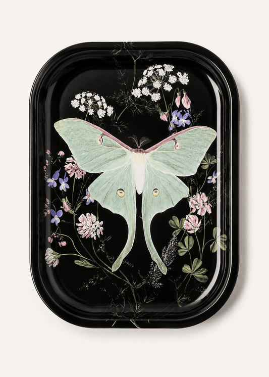 Luna Moth Wildflowers Metal Tray - Spiral Circle