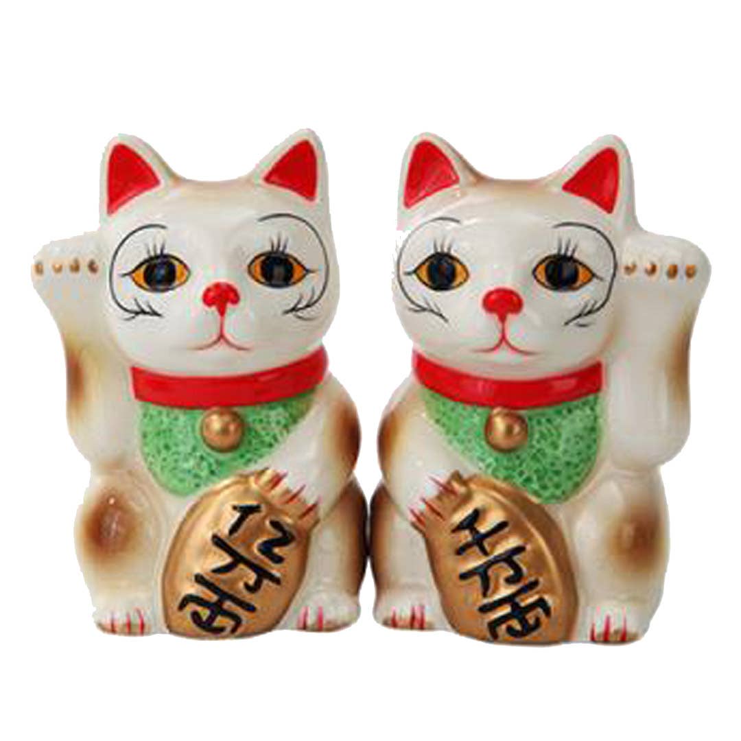 Maneki Neko Lucky Cat Salt and Pepper Shaker Set - Spiral Circle