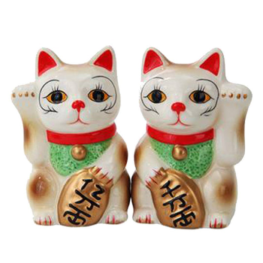 Maneki Neko Lucky Cat Salt and Pepper Shaker Set - Spiral Circle