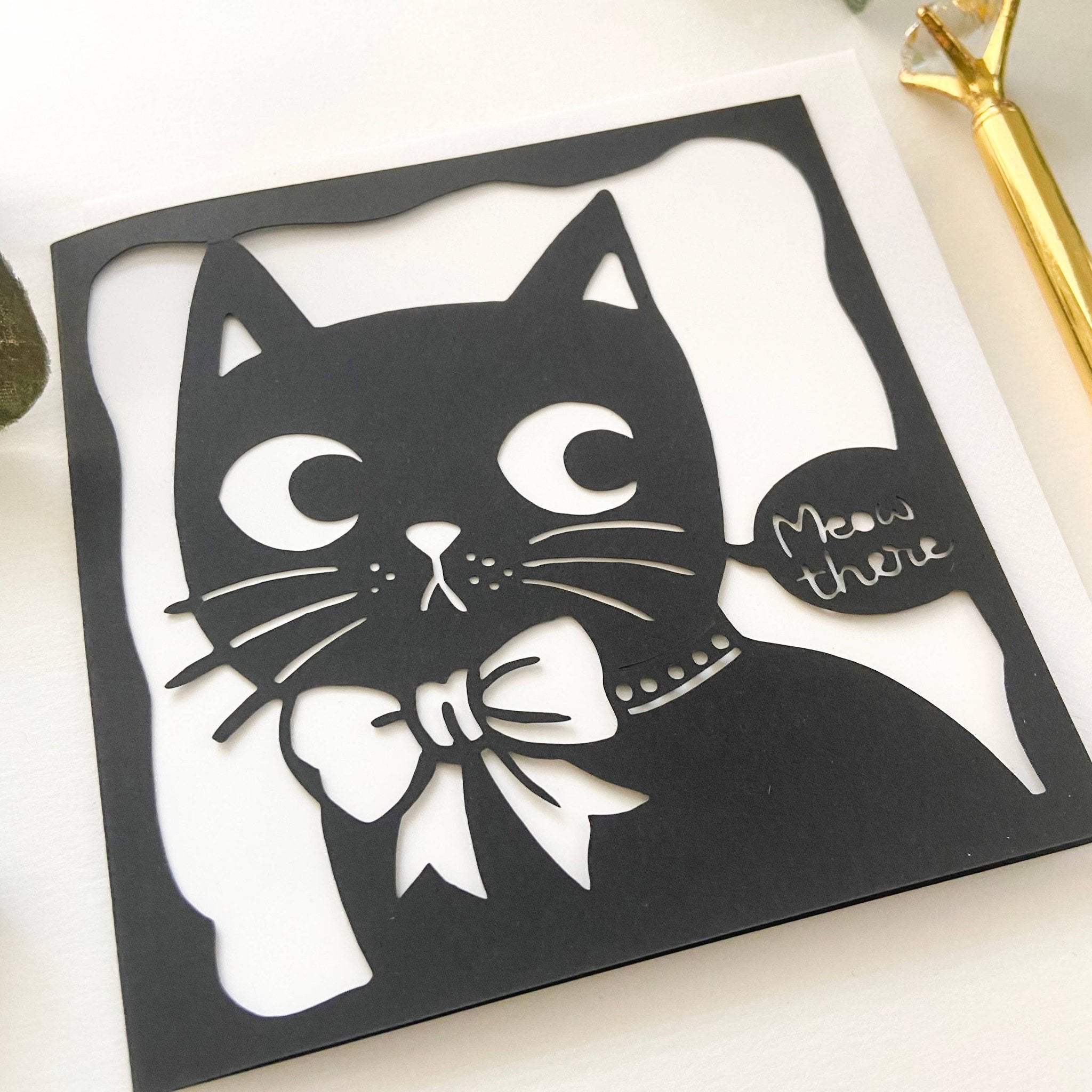 Meow there card, Funny cat birthday card - Spiral Circle