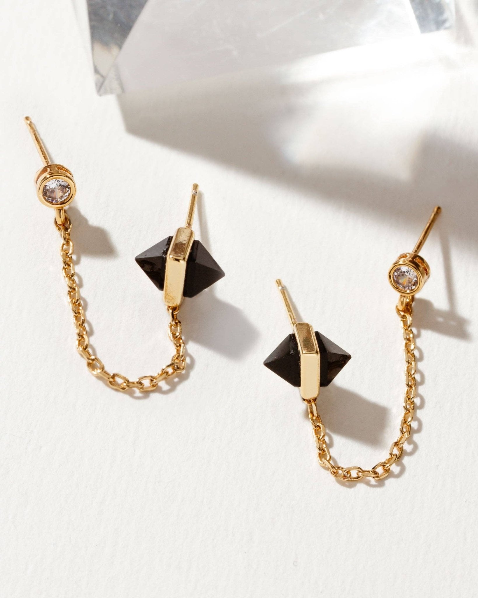 Midnight Serenade Double Pierced Earrings - Clear - Spiral Circle