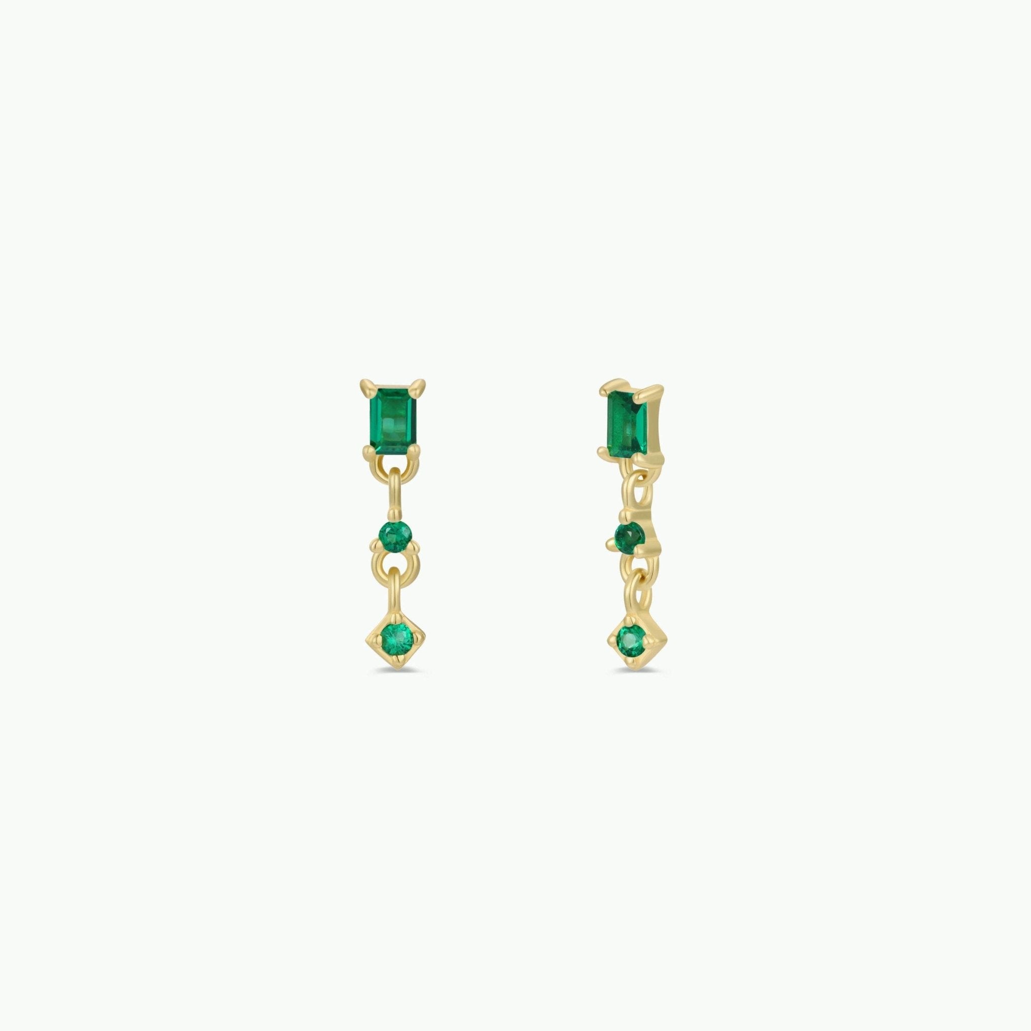 Mini Baguette Drop Earrings | Emerald - Spiral Circle