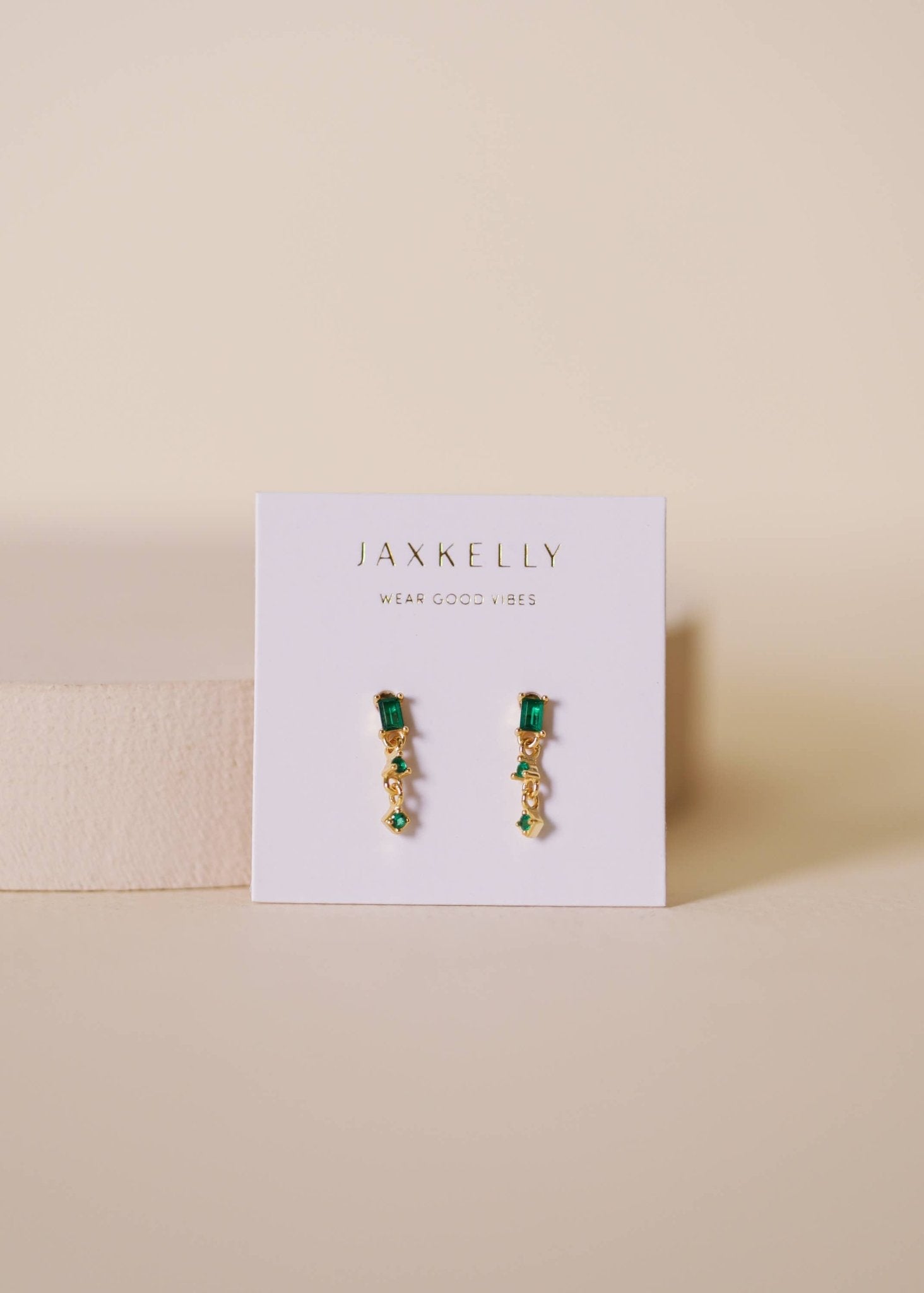 Mini Baguette Drop Earrings | Emerald - Spiral Circle