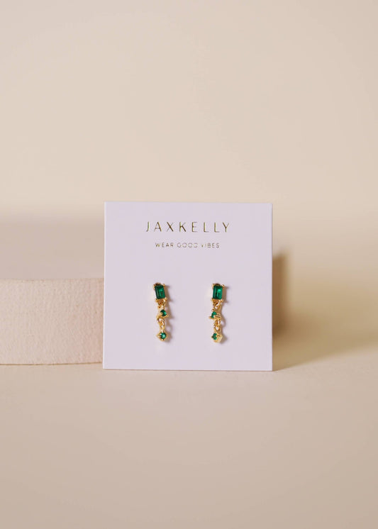 Mini Baguette Drop Earrings | Emerald - Spiral Circle