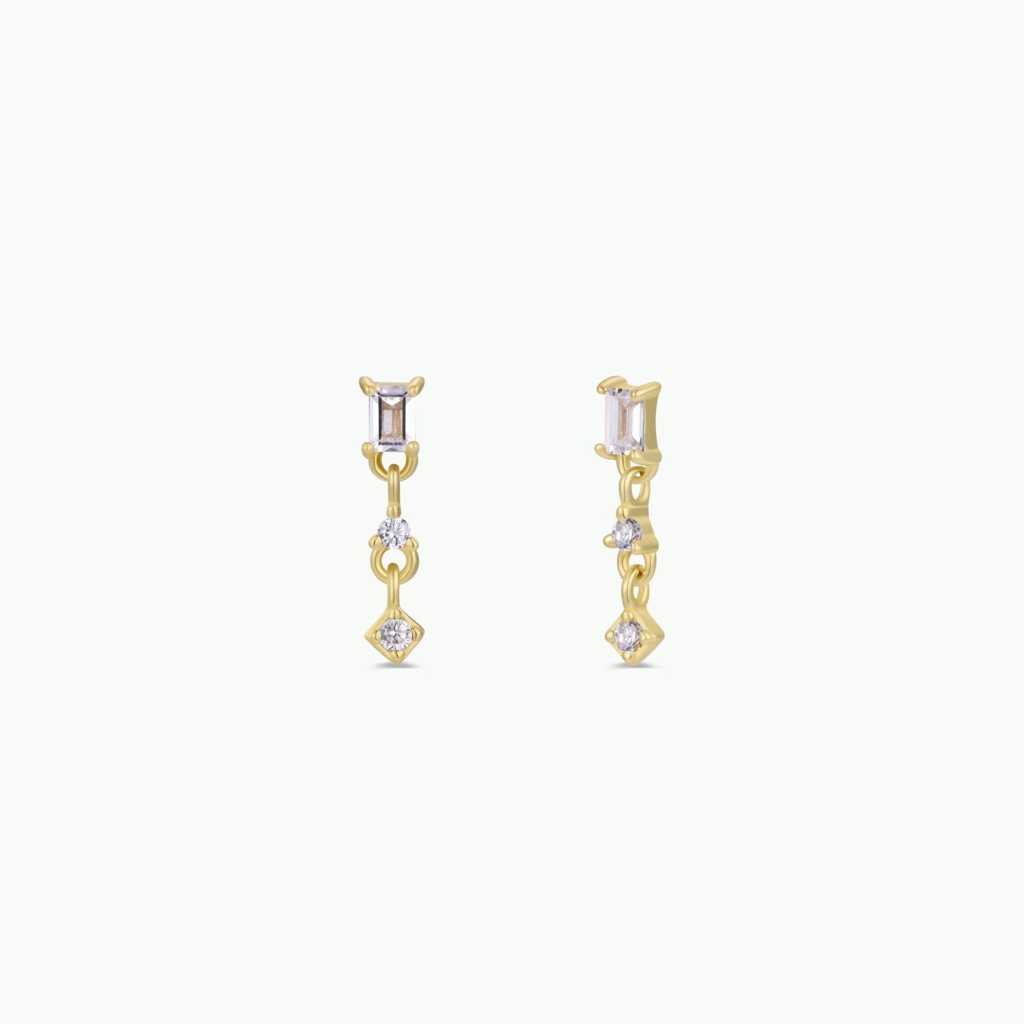 Mini Baguette Drop Earrings | White Topaz - Spiral Circle