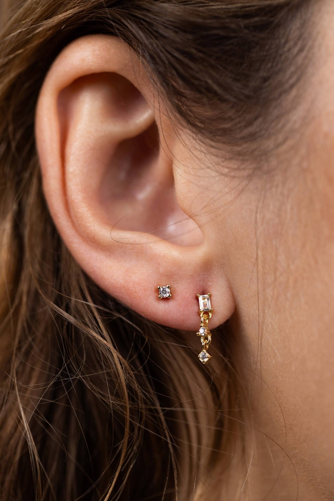 Mini Baguette Drop Earrings | White Topaz - Spiral Circle