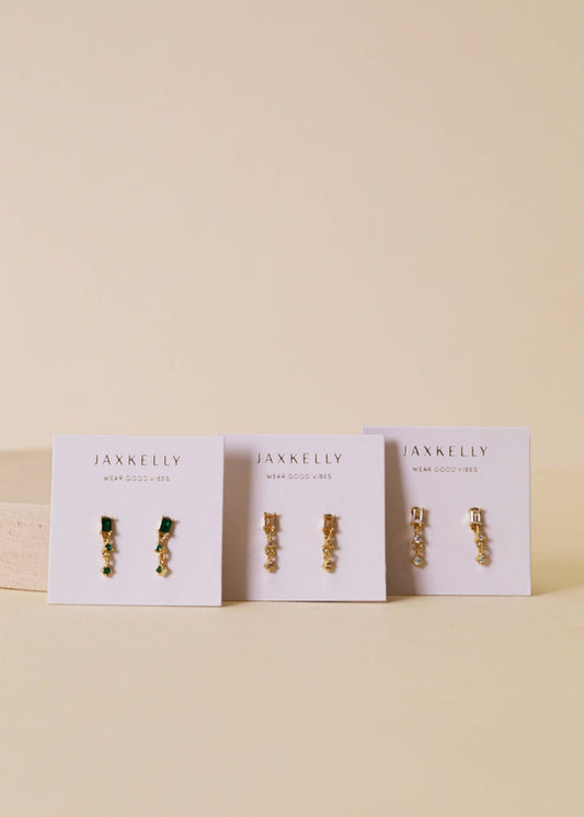 Mini Baguette Drop Earrings | White Topaz - Spiral Circle