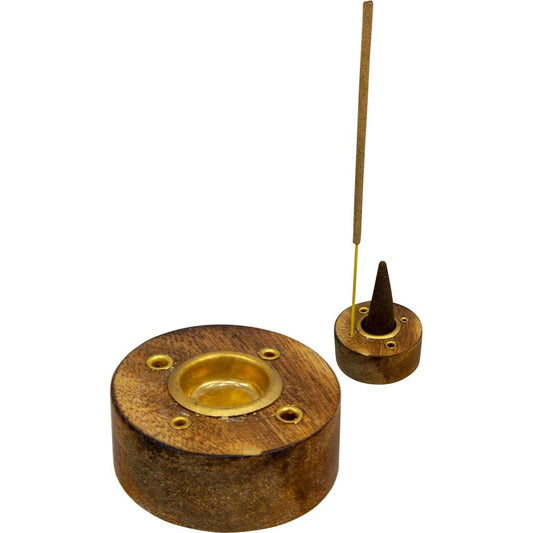 Mini Wood Cone and Incense Holder - Spiral Circle
