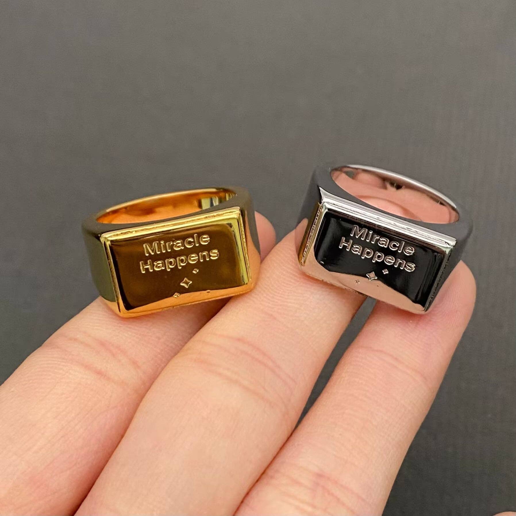 ‘Miracle Happens’ 18K Gold Plated Stainless Steel Rings - FGS - Spiral Circle