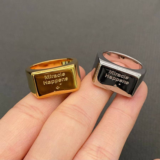 ‘Miracle Happens’ 18K Gold Plated Stainless Steel Rings - FGS - Spiral Circle