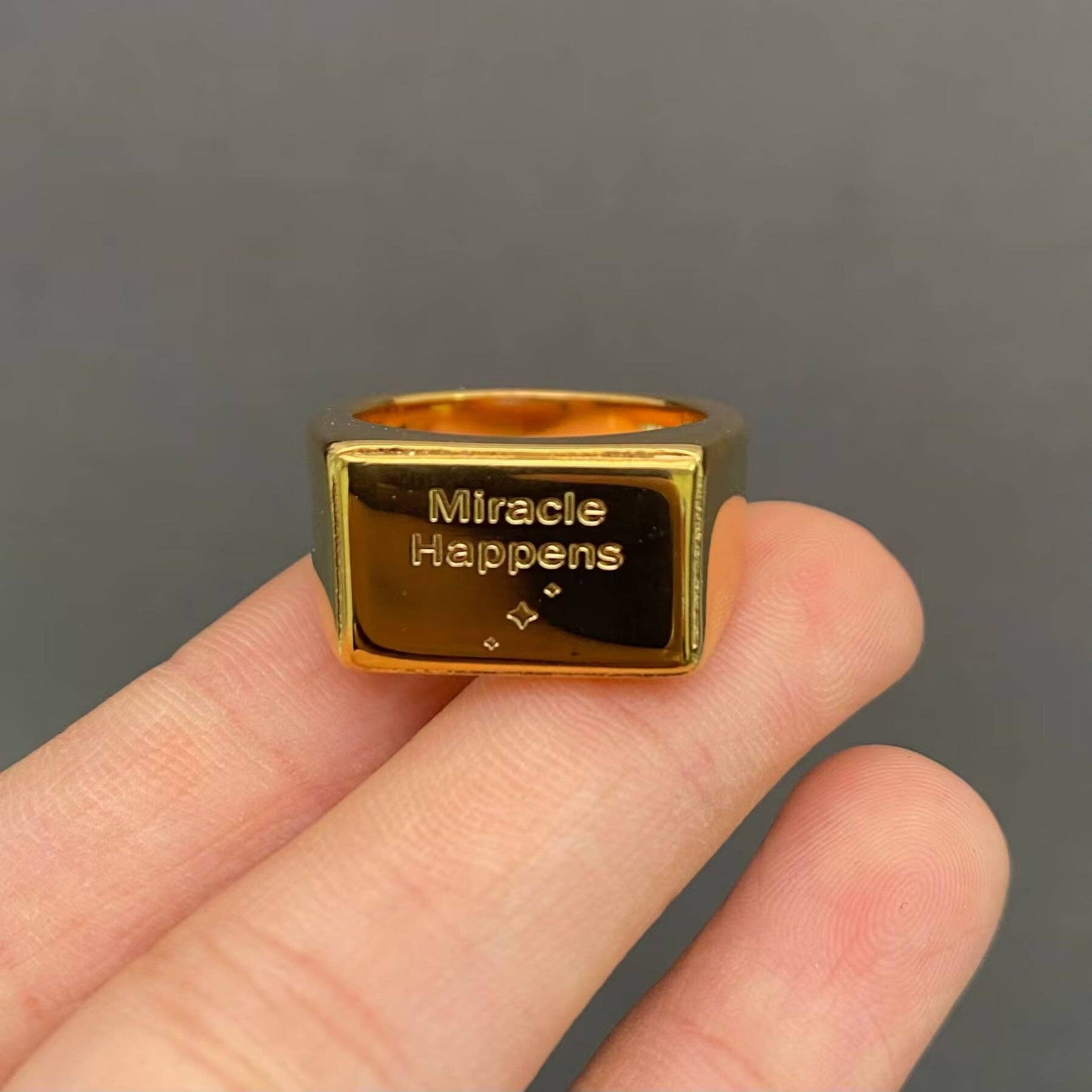 ‘Miracle Happens’ 18K Gold Plated Stainless Steel Rings - FGS - Spiral Circle