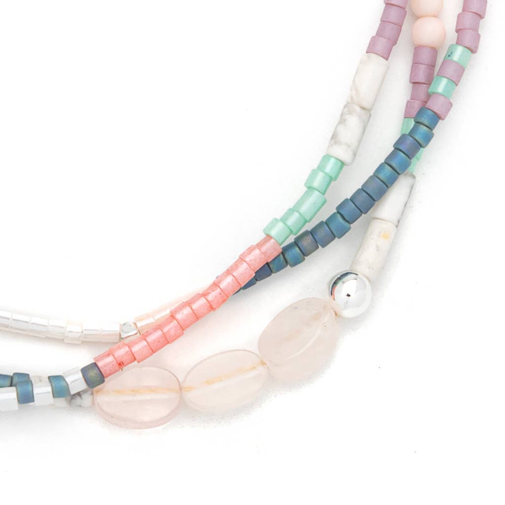 Mixed Media Bracelet - Heart/Rose Quartz/Silver - Spiral Circle