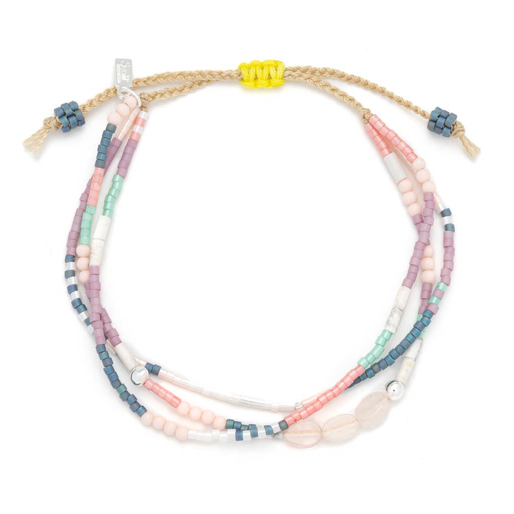 Mixed Media Bracelet - Heart/Rose Quartz/Silver - Spiral Circle