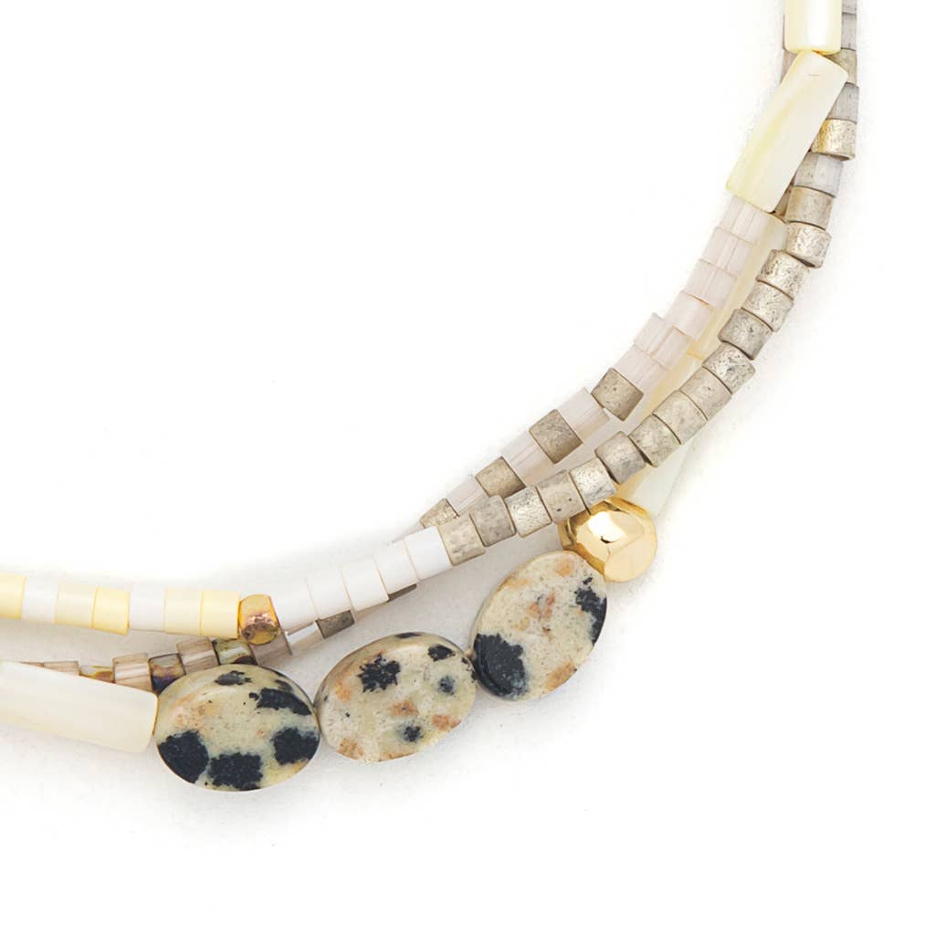 Mixed Media Bracelet - Joy/Dalmatian Jasper/Gold - Spiral Circle