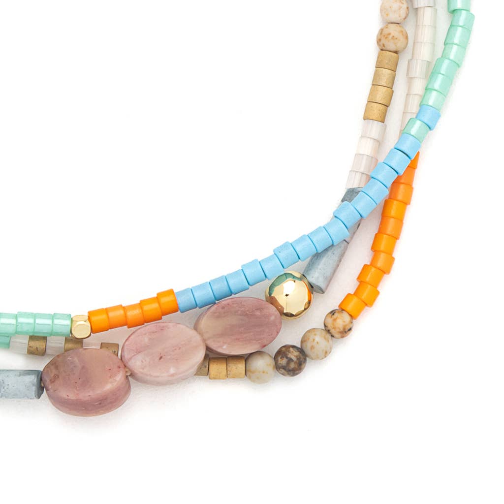 Mixed Media Bracelet - Love/Rhodochrosite/Gold - Spiral Circle