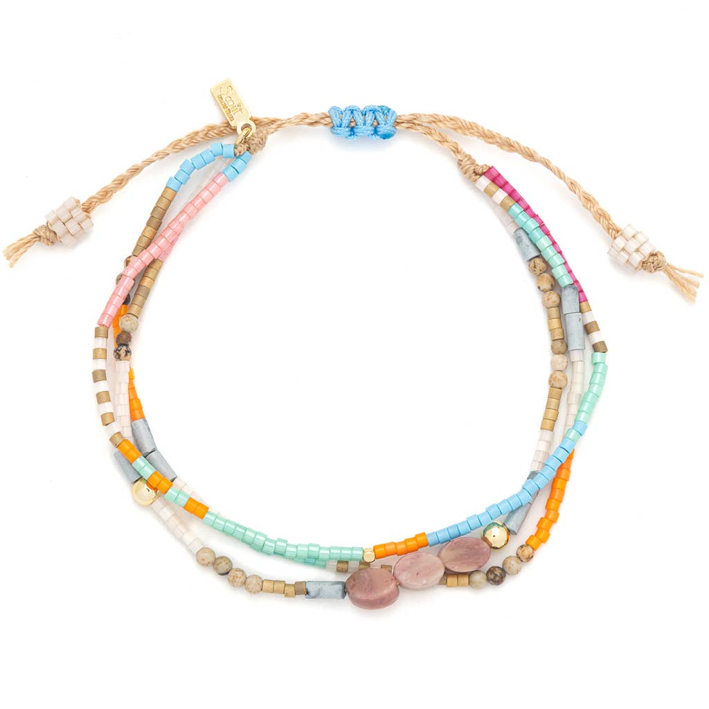 Mixed Media Bracelet - Love/Rhodochrosite/Gold - Spiral Circle