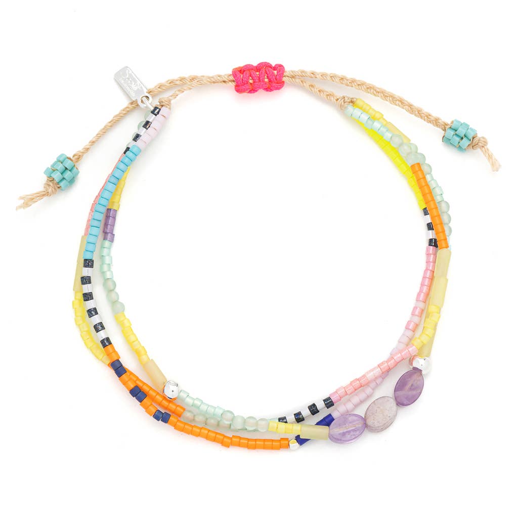 Mixed Media Bracelet - Protection/Amethyst/Silver - Spiral Circle
