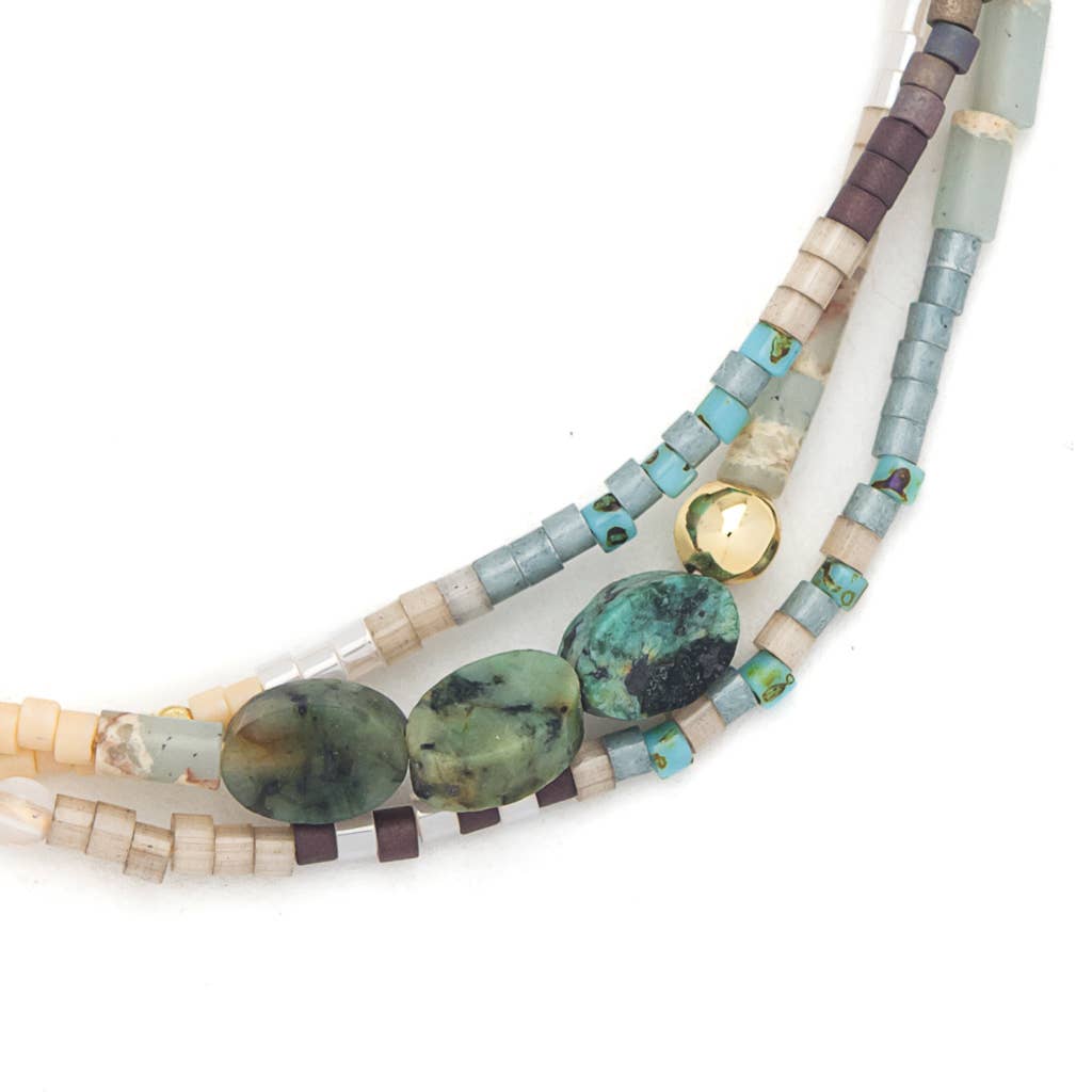 Mixed Media Bracelet - Transformation/African Turquoise/Gold - Spiral Circle