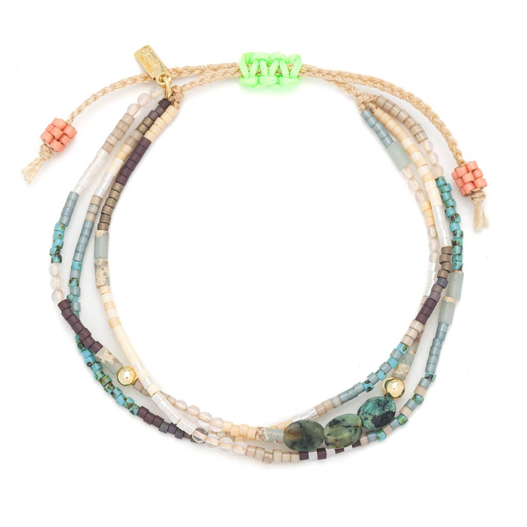 Mixed Media Bracelet - Transformation/African Turquoise/Gold - Spiral Circle