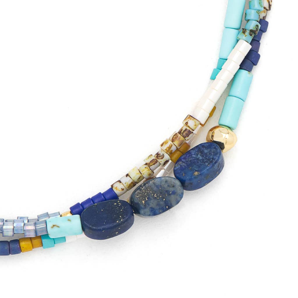 Mixed Media Bracelet - Truth/Lapis/Gold - Spiral Circle