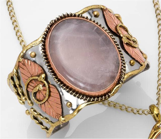 Mixed Metal and Rose Quartz Bracelet - Spiral Circle