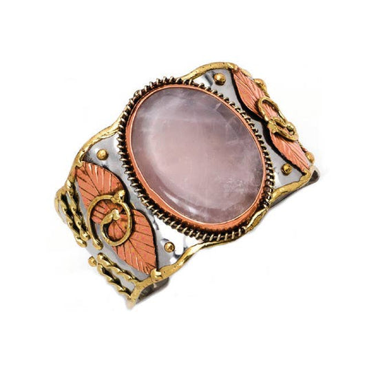 Mixed Metal and Rose Quartz Bracelet - Spiral Circle