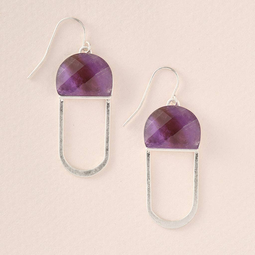 Modern Stone Chandelier Earring - Amethyst/Silver - Spiral Circle
