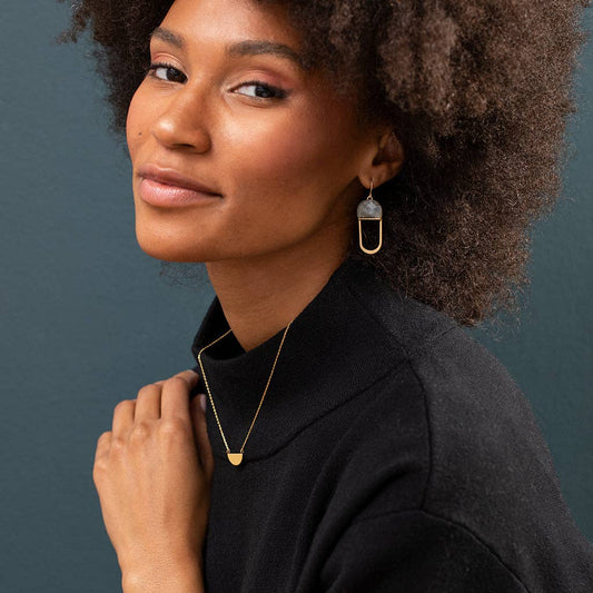 Modern Stone Chandelier Earring - Amethyst/Silver - Spiral Circle