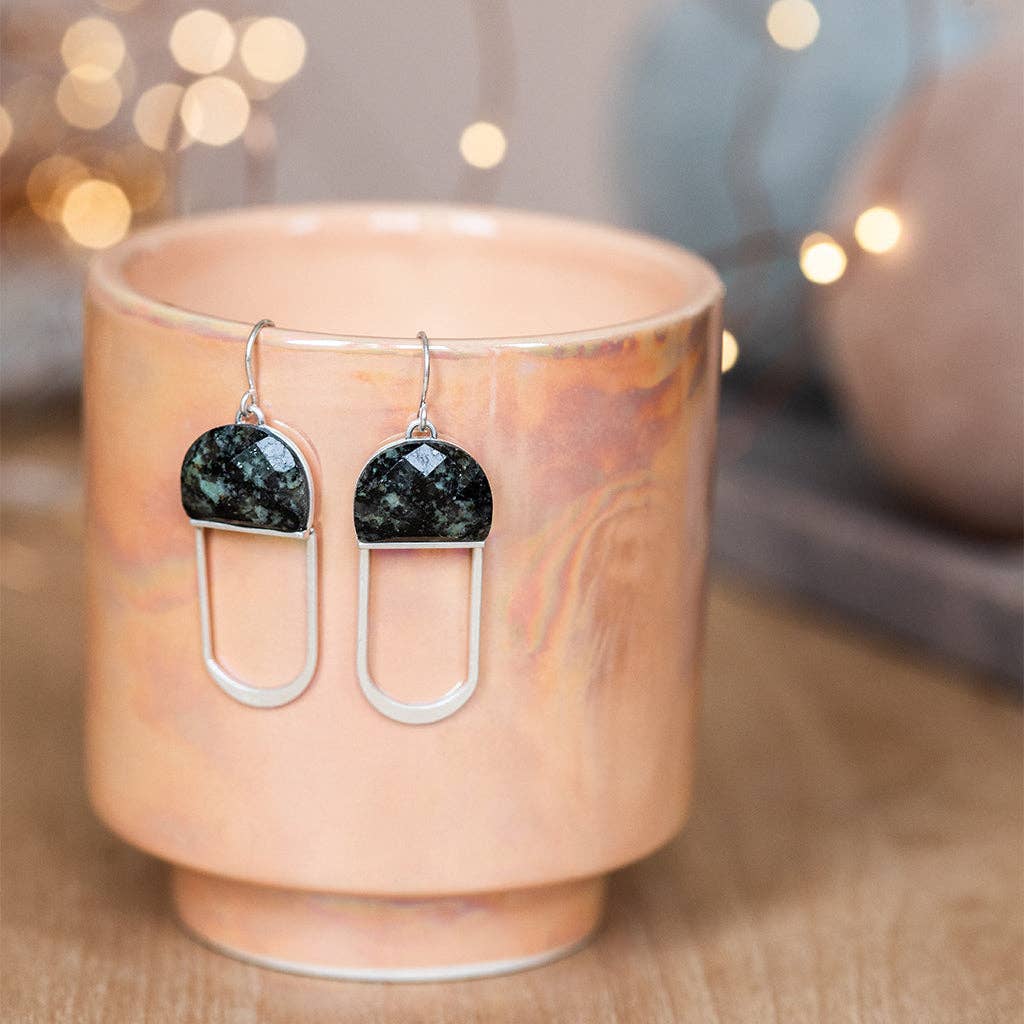 Modern Stone Chandelier Earring - Amethyst/Silver - Spiral Circle