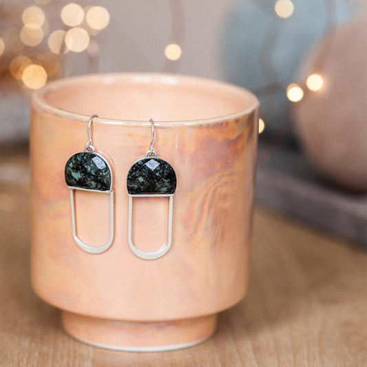 Modern Stone Chandelier Earring - Amethyst/Silver - Spiral Circle