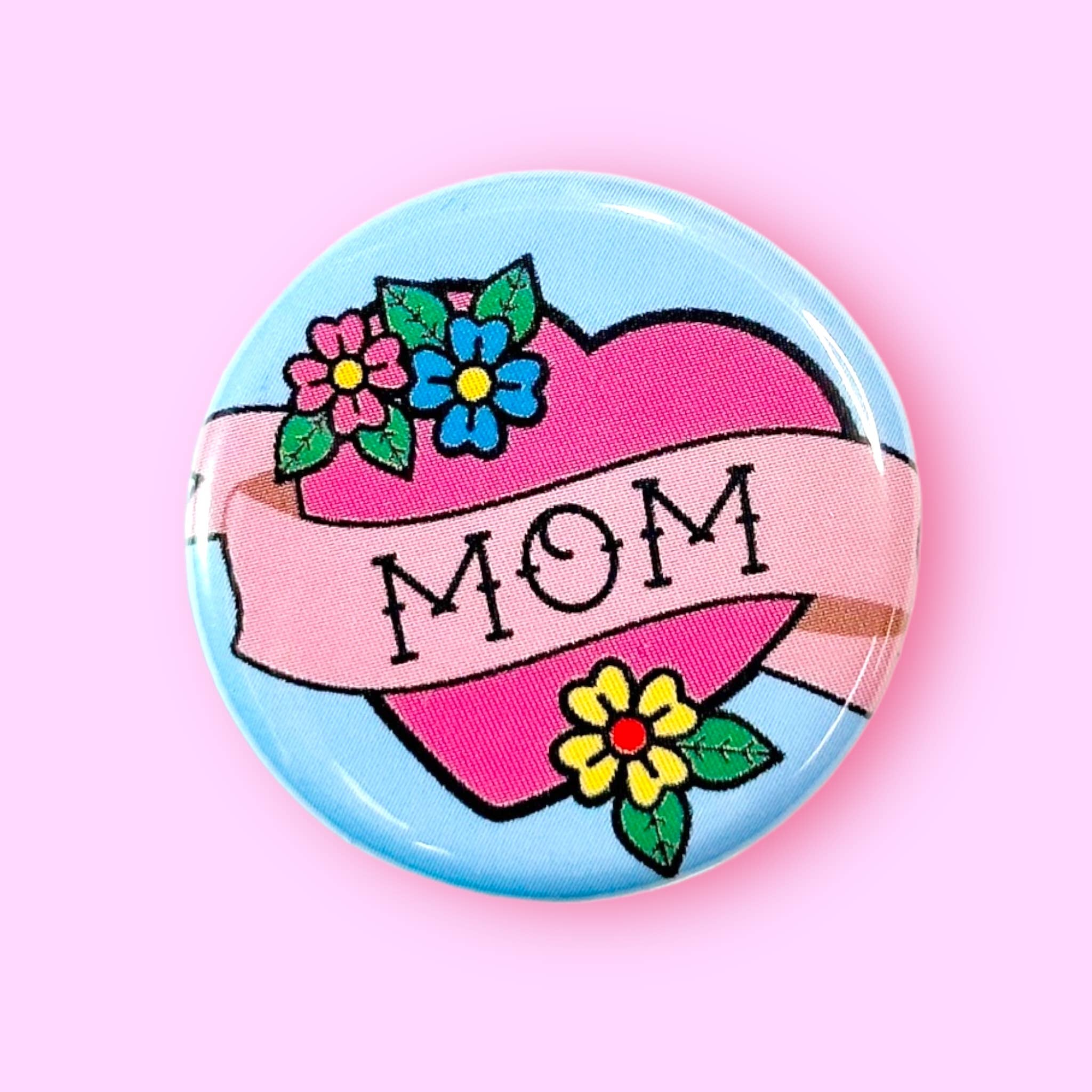 Mom Retro Tattoo Style | Button - Spiral Circle