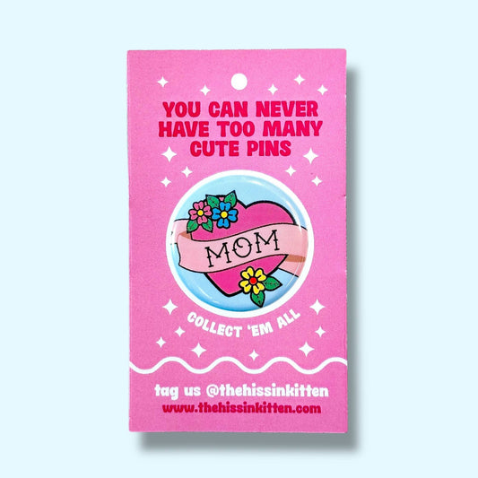 Mom Retro Tattoo Style | Button - Spiral Circle