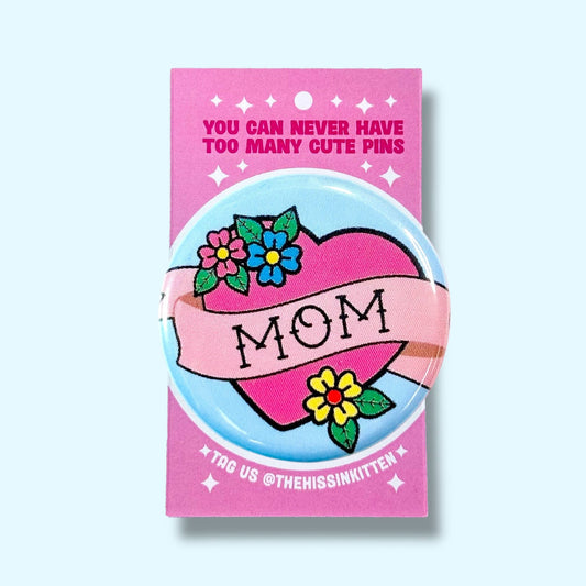Mom Retro Tattoo Style | Button - Spiral Circle