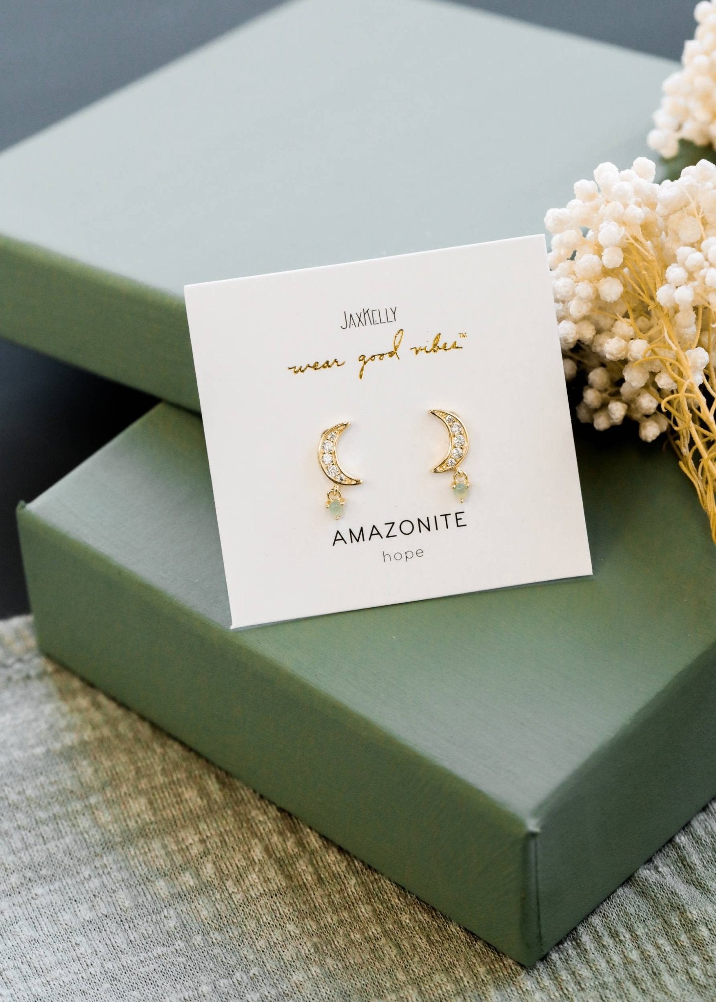 Moon Drop - Amazonite - Gold Earrings - Spiral Circle