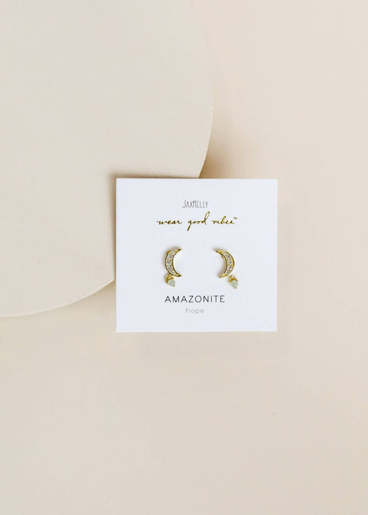 Moon Drop - Amazonite - Gold Earrings - Spiral Circle