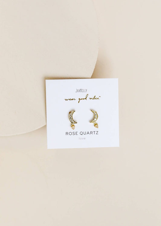 Moon Drop - Rose Quartz - Gold Earrings - Spiral Circle