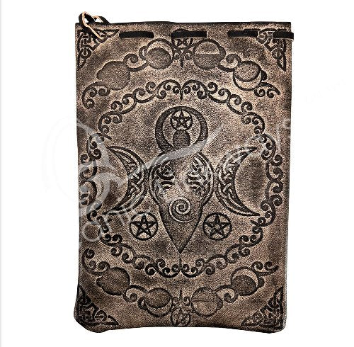 Moon Goddess Brown Leather Tarot Bag - Spiral Circle