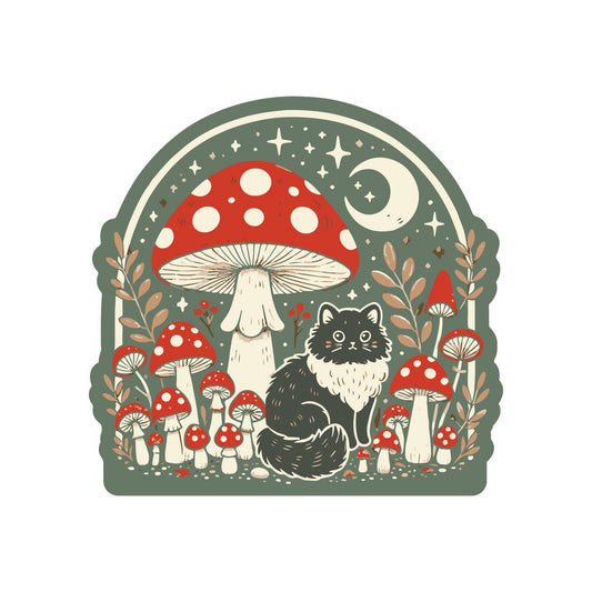 Moon Mushroom Kitty Cat Sticker - Spiral Circle