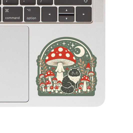 Moon Mushroom Kitty Cat Sticker - Spiral Circle