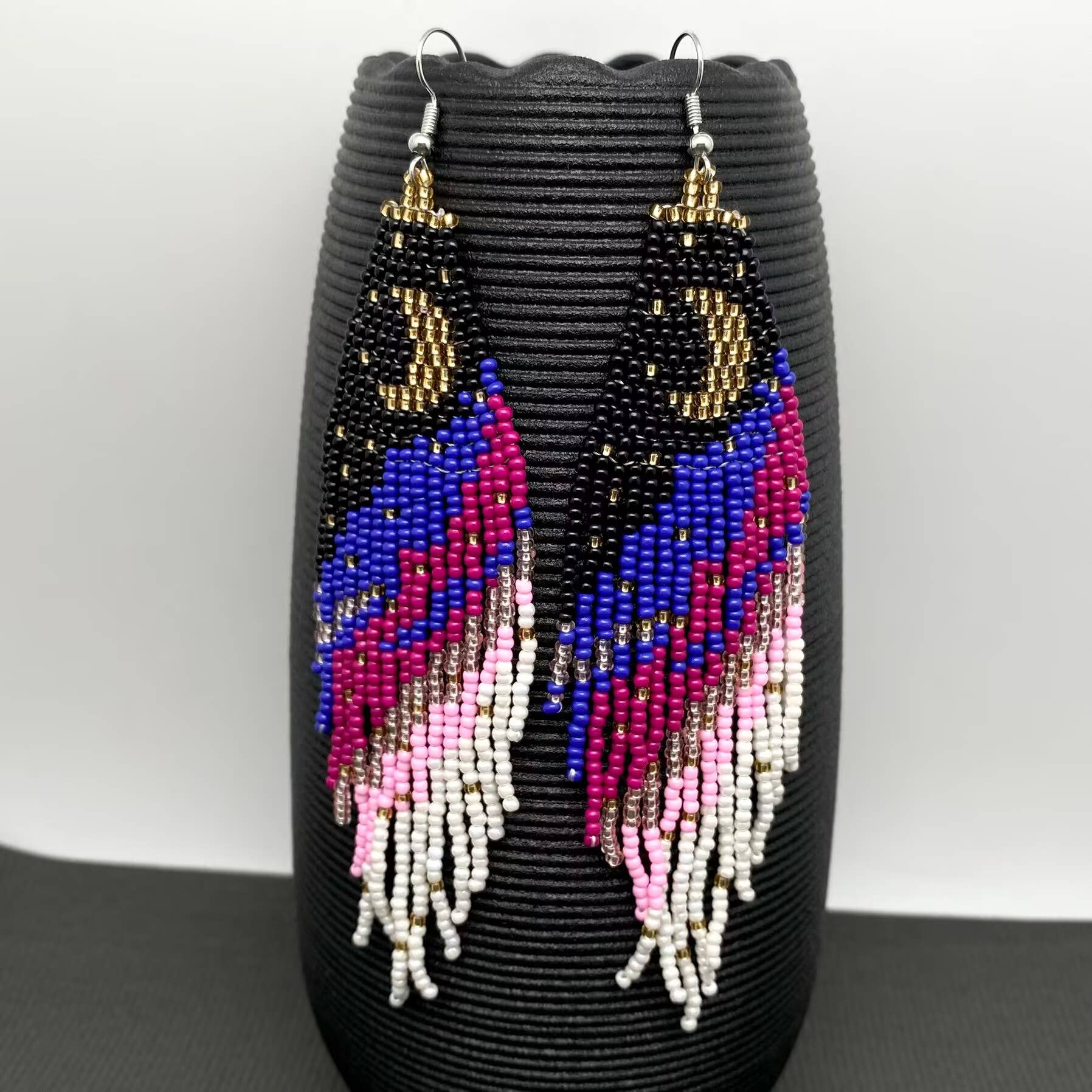 Moon Pattern Colored Beaded Earrings - Spiral Circle