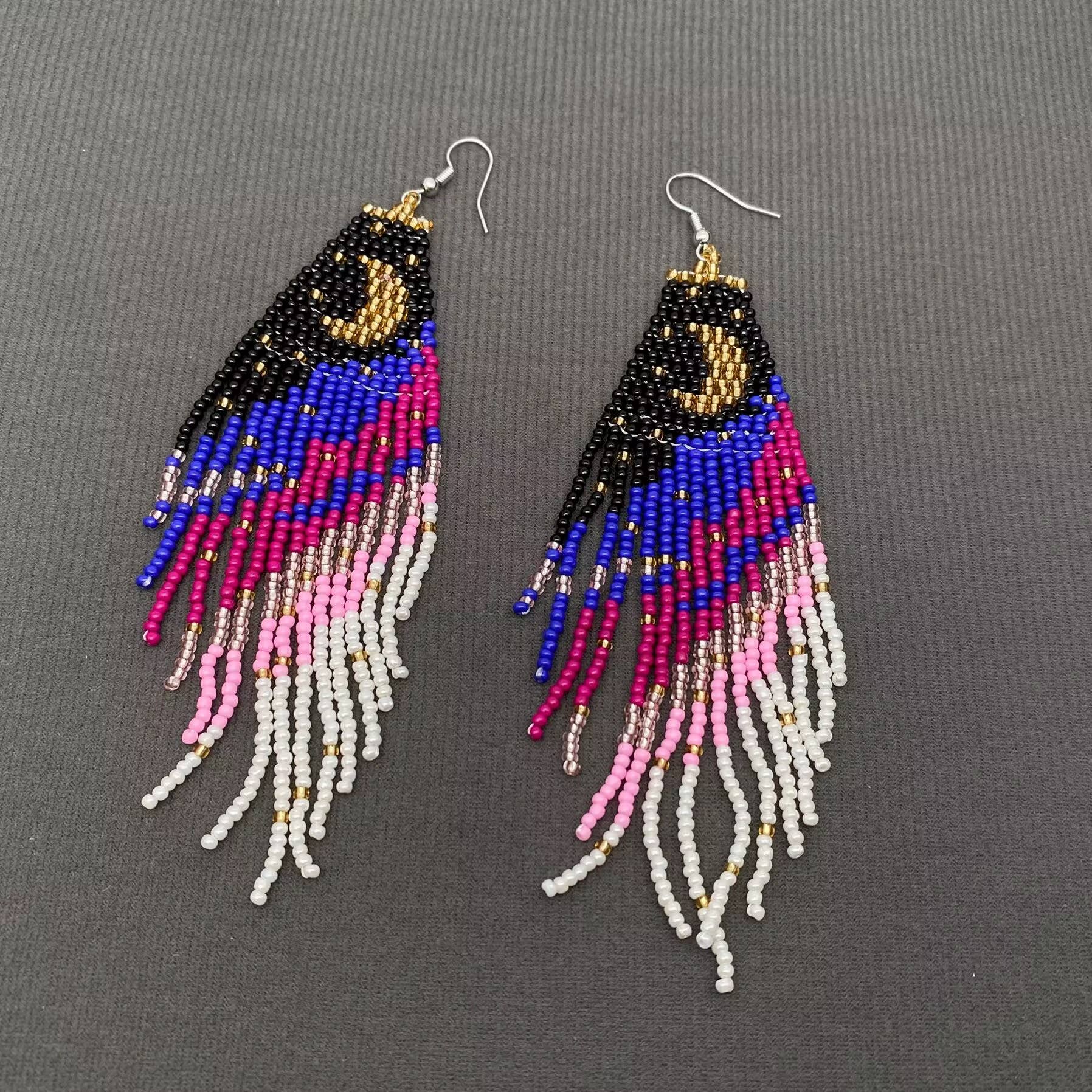 Moon Pattern Colored Beaded Earrings - Spiral Circle