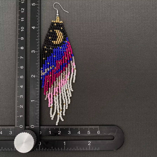 Moon Pattern Colored Beaded Earrings - Spiral Circle