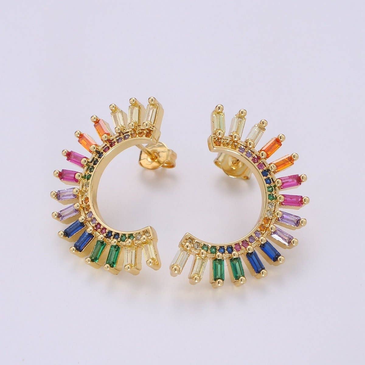 Moon Rainbow Gold Plated Stud Earrings - Spiral Circle