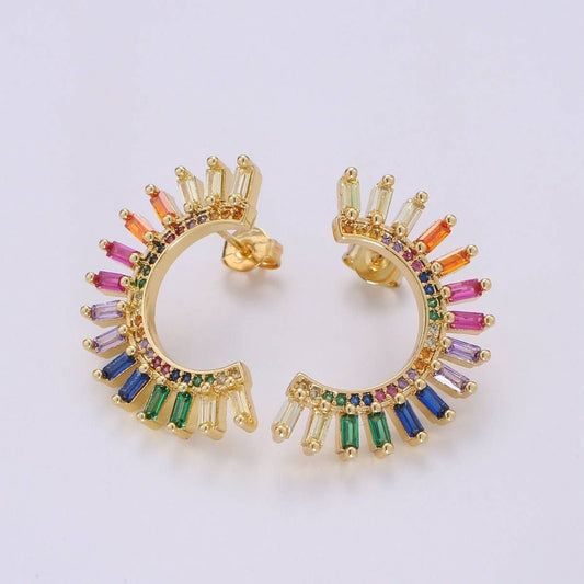 Moon Rainbow Gold Plated Stud Earrings - Spiral Circle