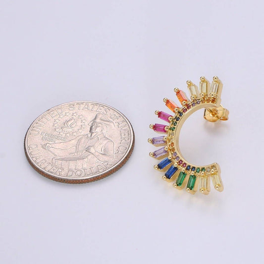 Moon Rainbow Gold Plated Stud Earrings - Spiral Circle